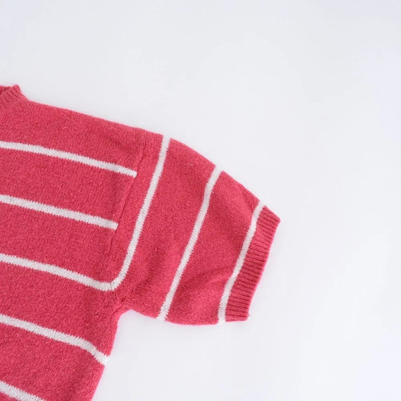 Vintage G.M. Pink Stripe Half Button Half Sleeve Knit Sweater Size  38 - Picture 5 of 9